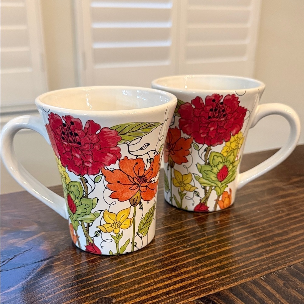 Certified International Vibrant Floral Mugs - Red, Orange, Yellow, Green
